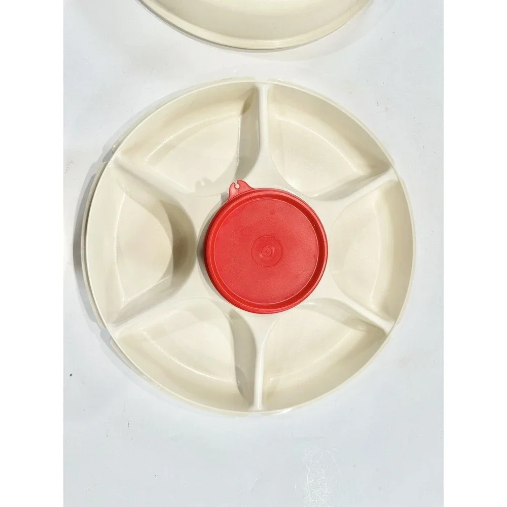 Vintage Tupperware almond color party dip tray 1663-2 includes 1667-8 dip holder